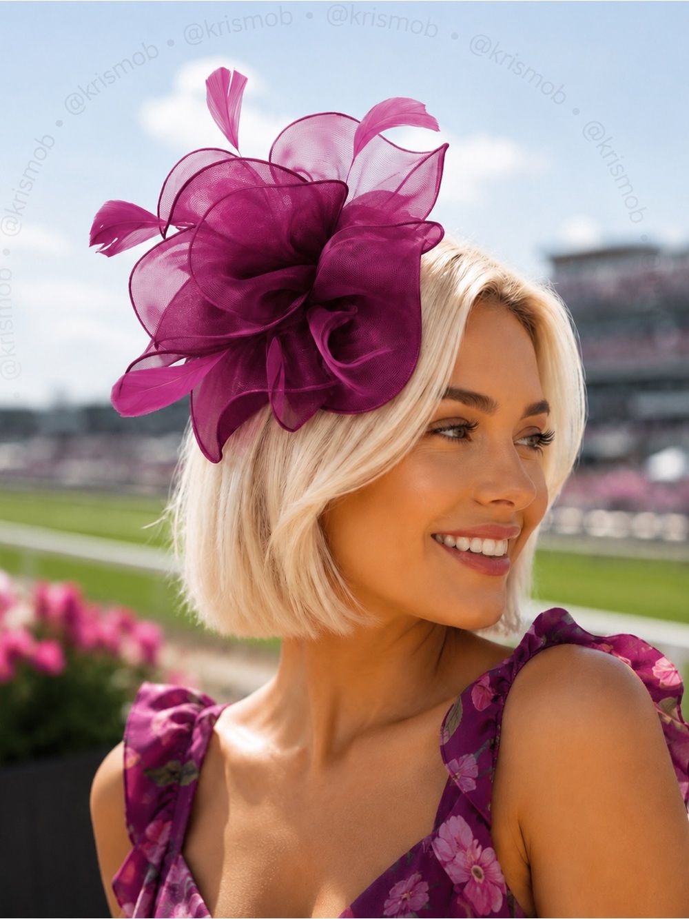 Elegant Plum Deep Purple Organza Feather Floral Fascinator Headpiece Headband